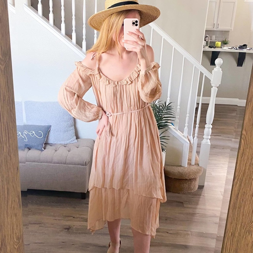 Loveshackfancy Charlotte Silk Sheer Stripe French Rose Dress XS